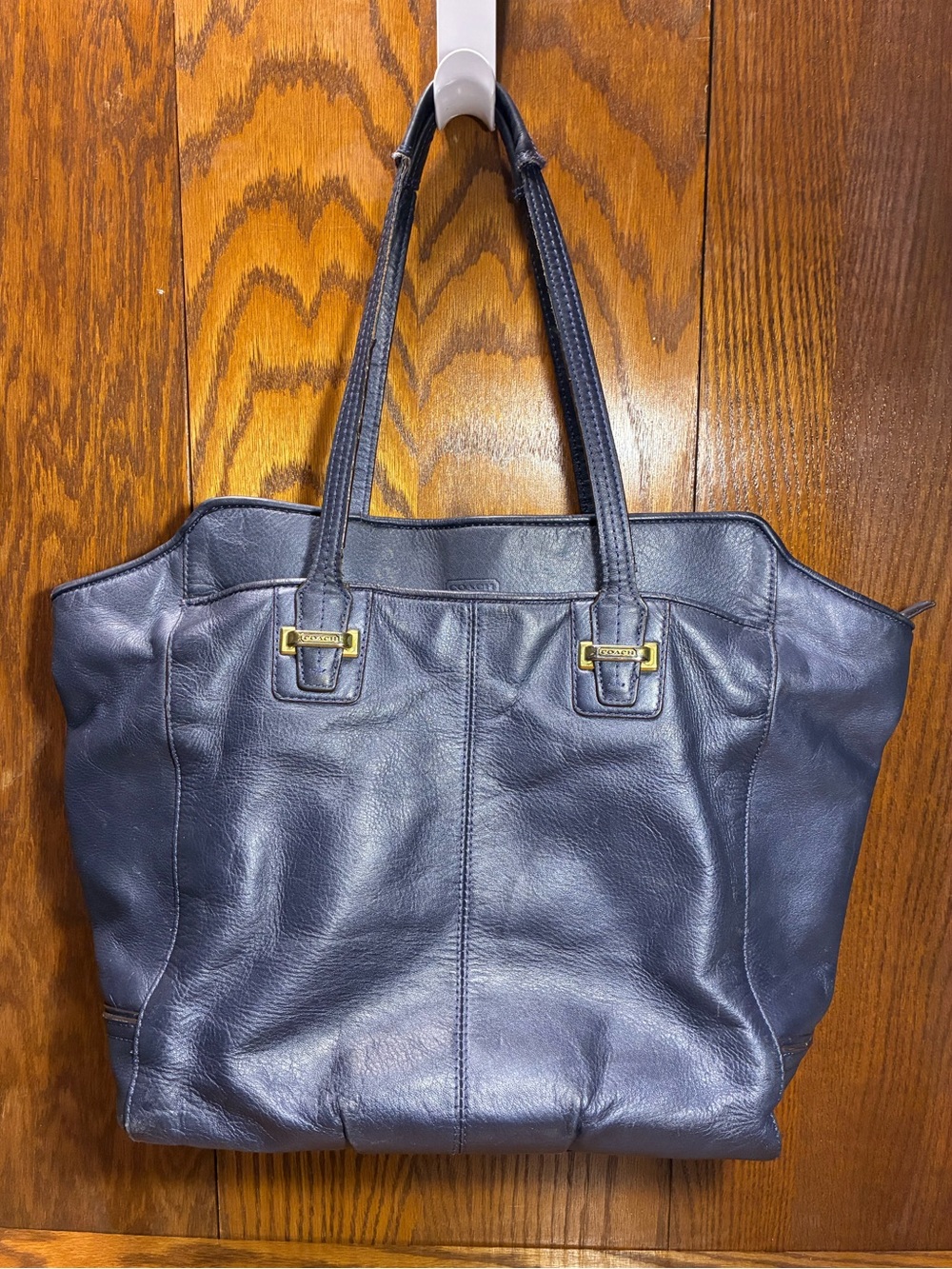 Coach Taylor North South Tote Metallic Navy Leather Zip Top Shoulder Bag F25941
